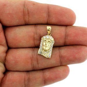 10K Yellow Gold CZ Jesus Head Face Pendant